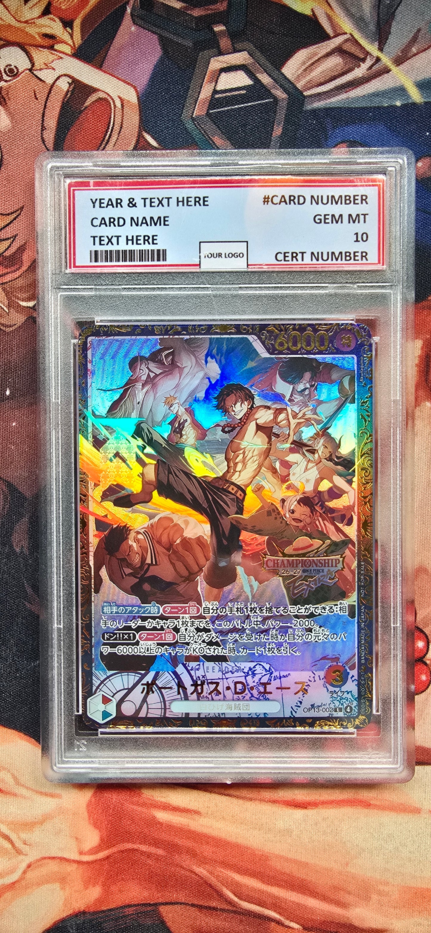 Graded PSA Style Portgas D Ace OP13-002 26-26 Extra Champion Top Prize One Piece Card Japanese Proxy Slab