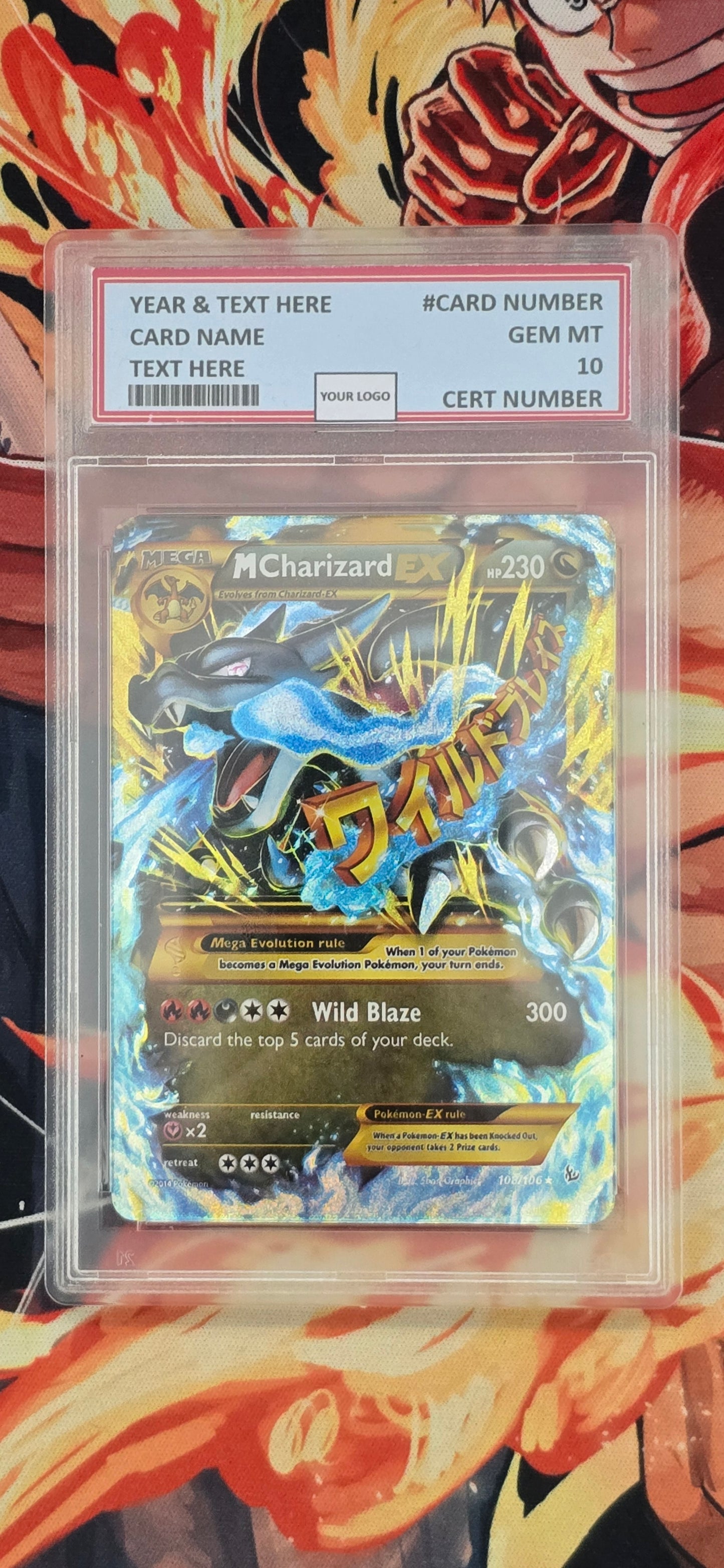 Graded PSA Style Mega Charizard EX 108/106 Secret Rare XY Flashfire Pokemon Proxy Card Slab