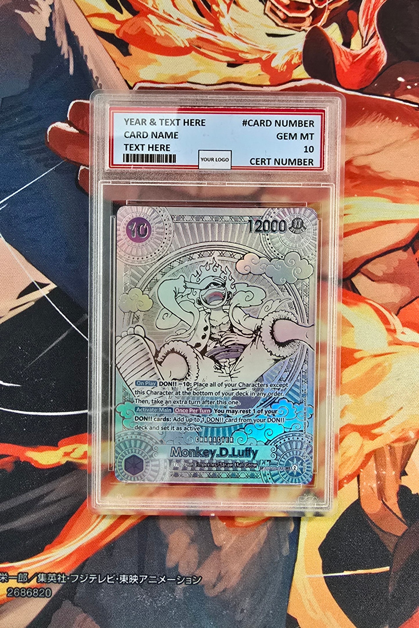 Graded PSA 10 Style Silver Gear 5 Monkey D Luffy SP One Piece Card Game Premium Quality Textured English Card Proxy Slab