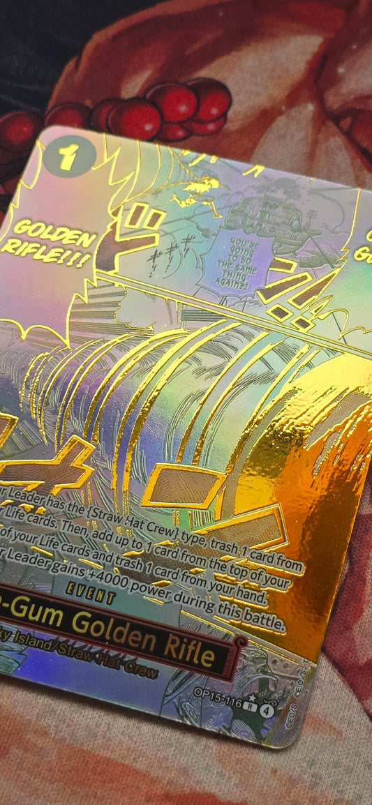 OP15 Gum-Gum Golden Rifle Manga Alt Art Event Card One Piece Premium Textured Proxy English