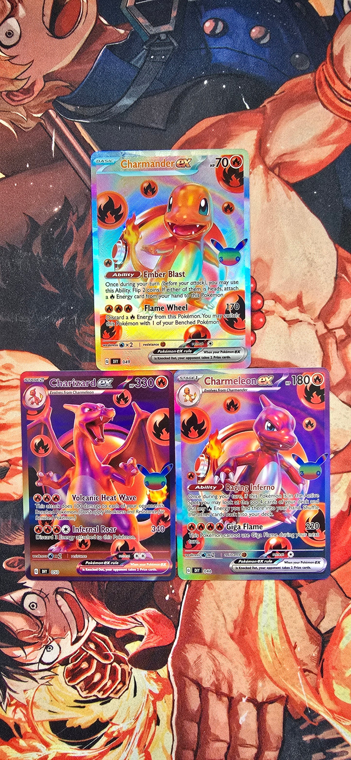 30th Anniversary Charmander, Charmeleon & Charizard Pokemon TCG Custom Made Cards