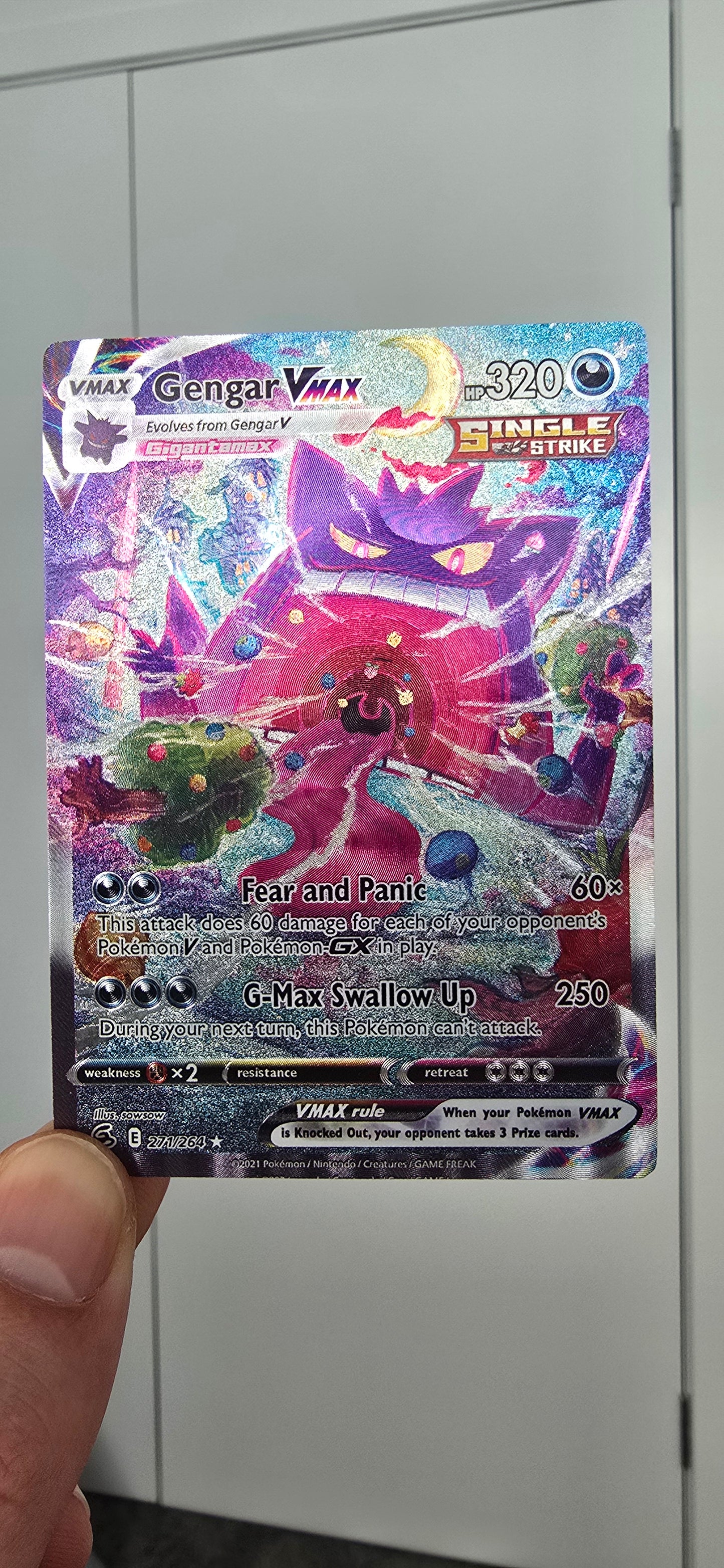 Graded PSA Style Gengar VMAX Alt Art 2021 Sword & Shield Fusion Strike 271/264 SR Holo Pokemon TCG Card Proxy Slab