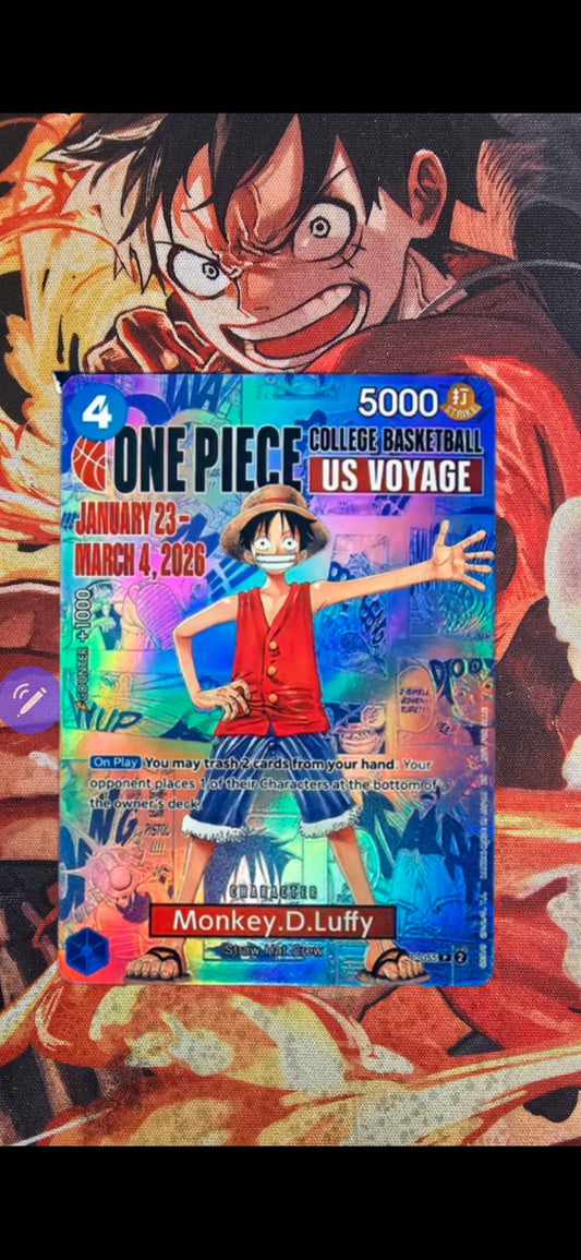 Preorder: Monkey D Luffy P-055 US College Basketball Rutgers One Piece TCG Promo Custom Made Card