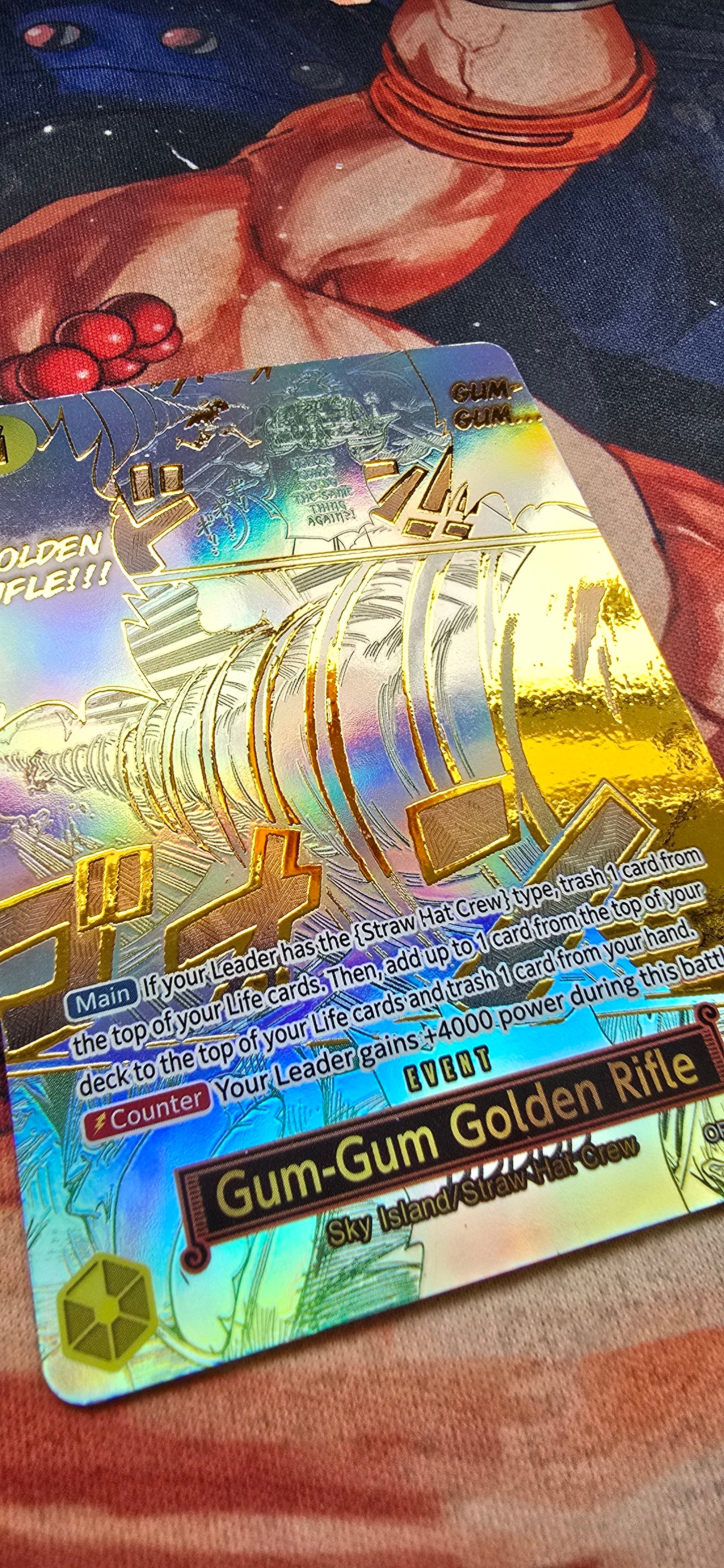 OP15 Gum-Gum Golden Rifle Manga Alt Art Event Card One Piece Premium Textured Proxy English